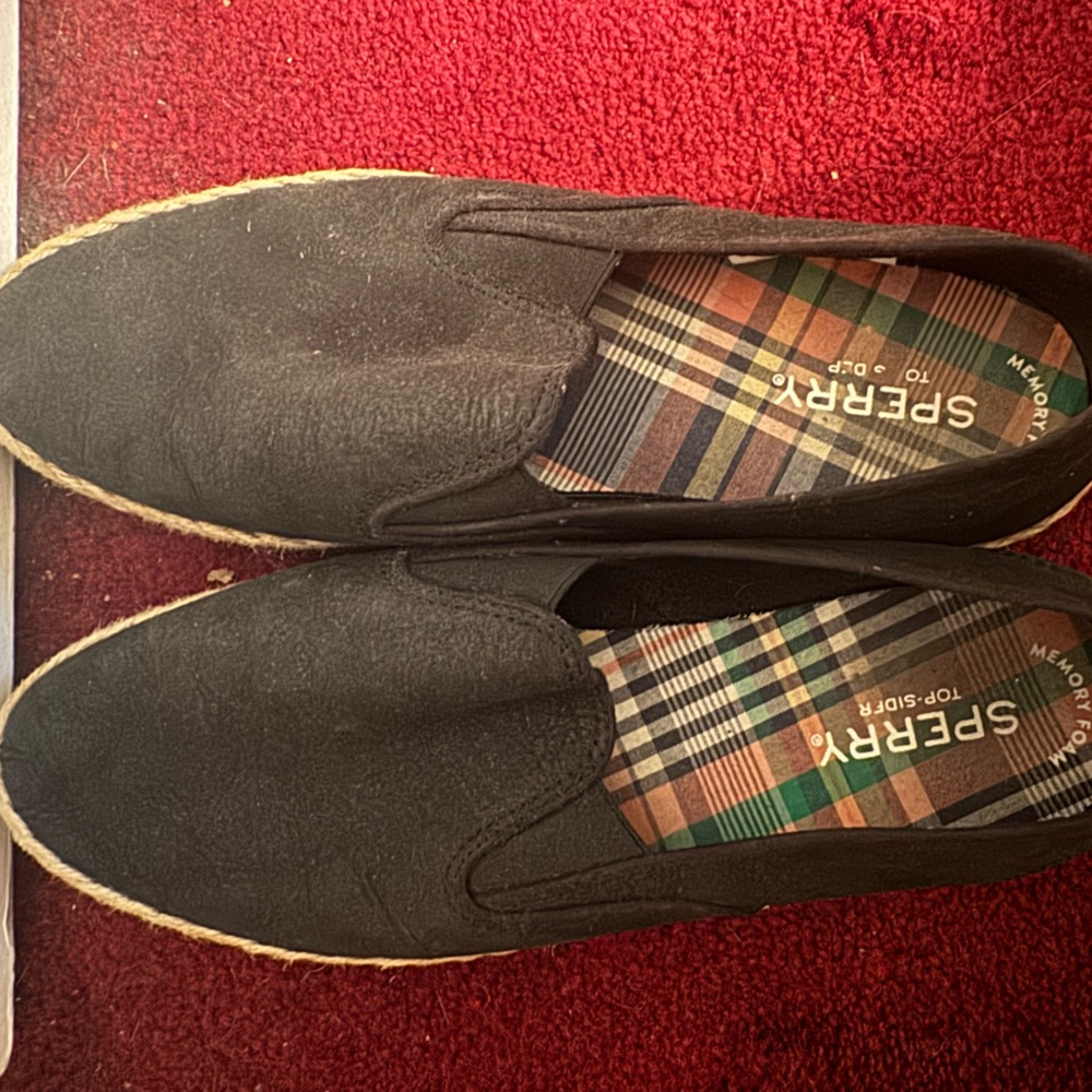 Sperry sailor twin gore black jute slip size 8
